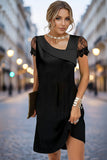 Women’s Satin Lace-Sleeve Asymmetric Midi Dress