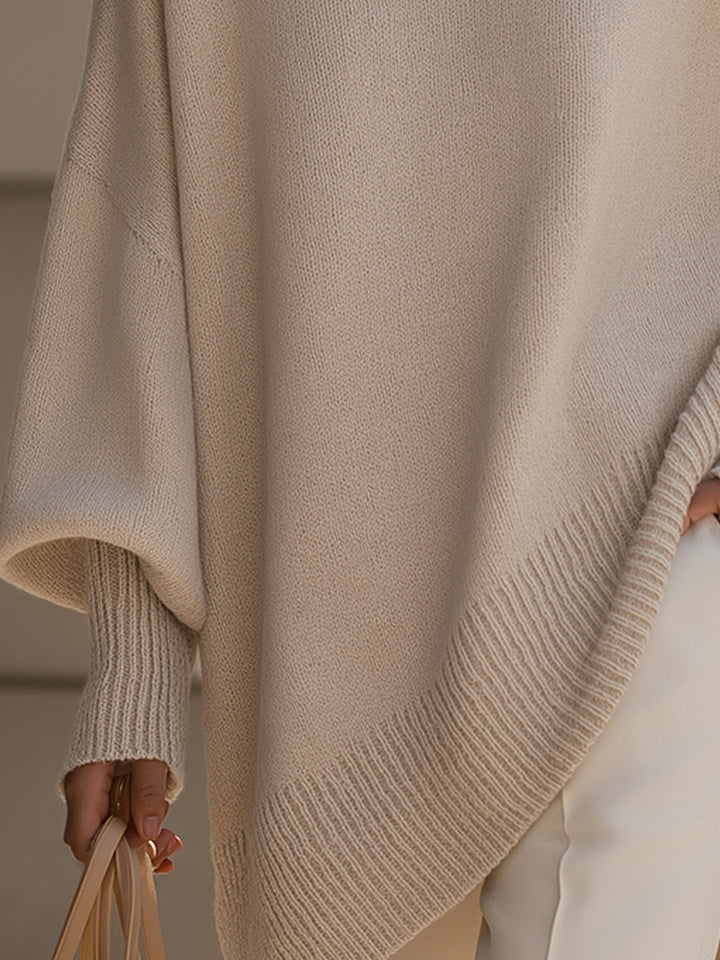 Women's Knit Oversized Asymmetrical Poncho Batwing Jumper Top