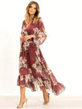 Women's Chiffon V-Neck Floral High-Low Wrap Maxi Dress