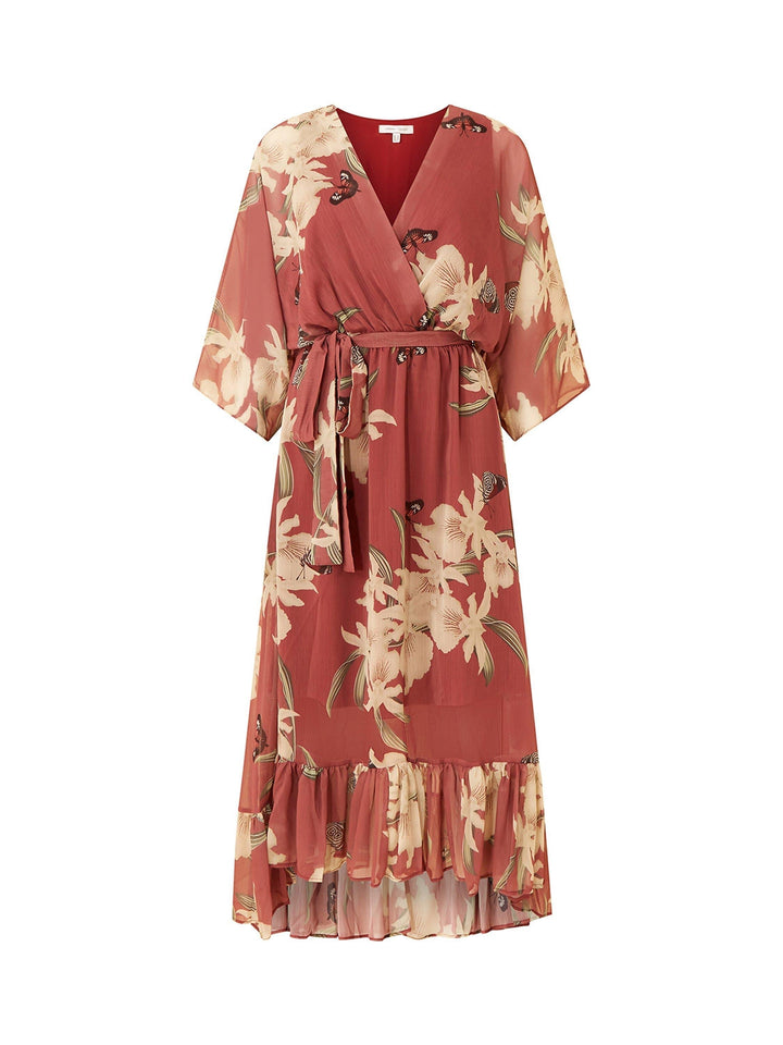 Women's Chiffon V-Neck Floral High-Low Wrap Maxi Dress
