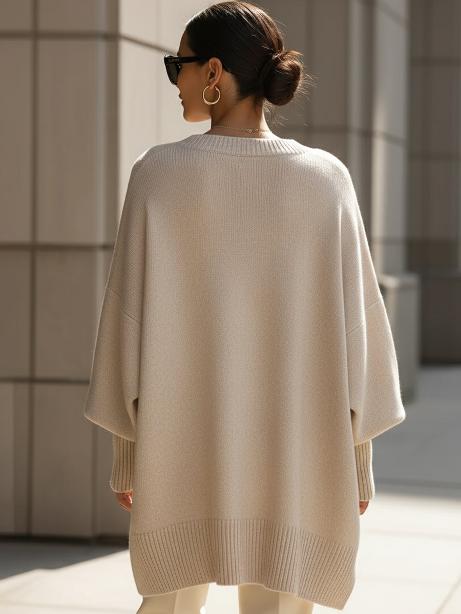 Women's Knit Oversized Asymmetrical Poncho Batwing Jumper Top