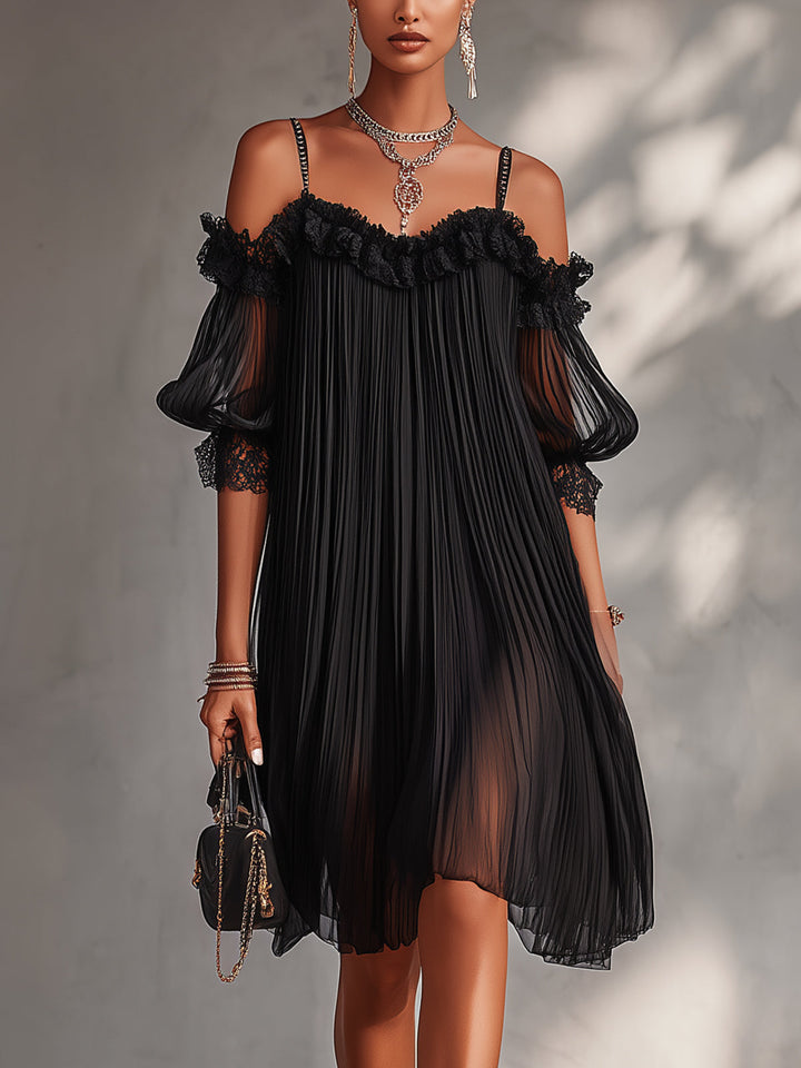 Women's Chiffon Pleated Sleeveless Mini Dress