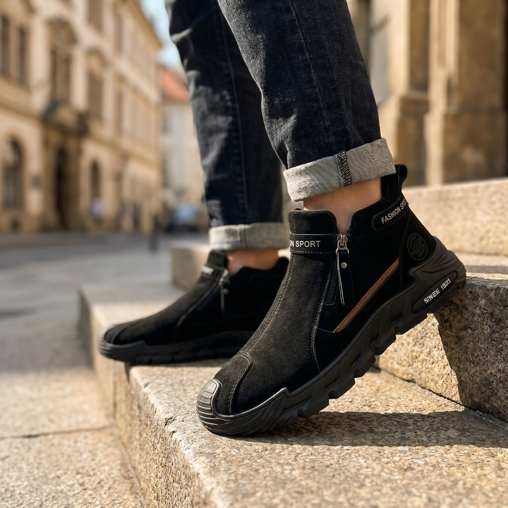 Men’s Leather Cushioned Side-Zip Walking Sneakers