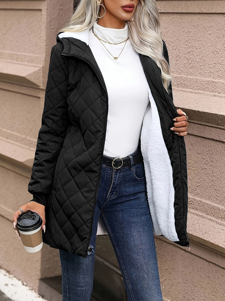 Women's Quilted Jacket Fleece Lined Hooded Coat