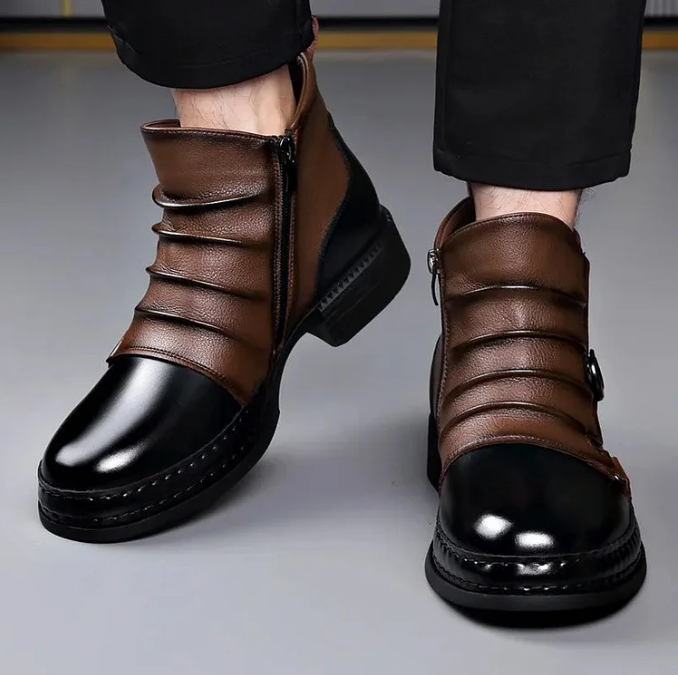 Women's Leather Ankle Boots with Buckle Detail