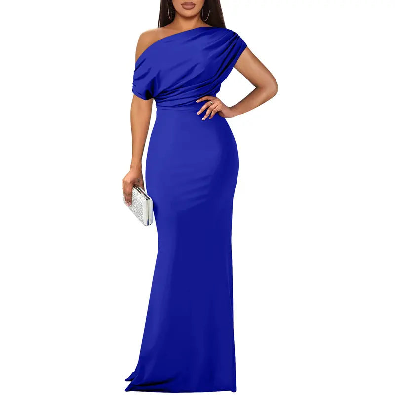 Women's Satin One Shoulder Evening Gown Formal Dress