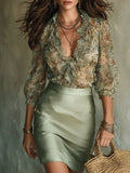 Women's Chiffon Blouse and Satin Skirt Two Piece Set