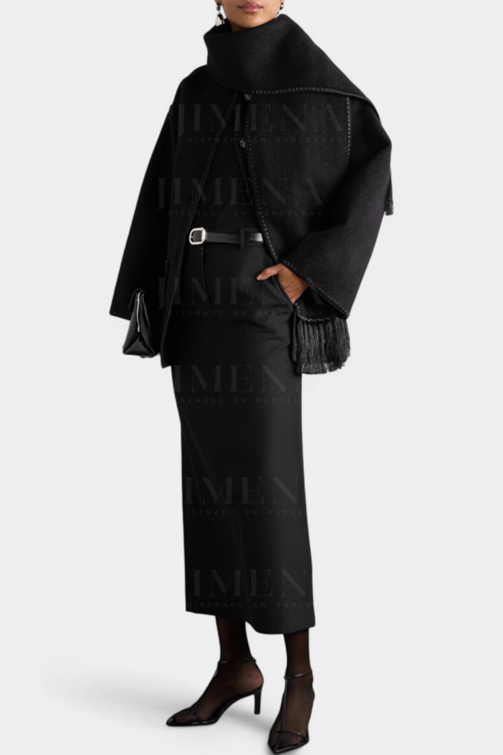 Women’s Wool-Blend Fringe-Trim Scarf Coat