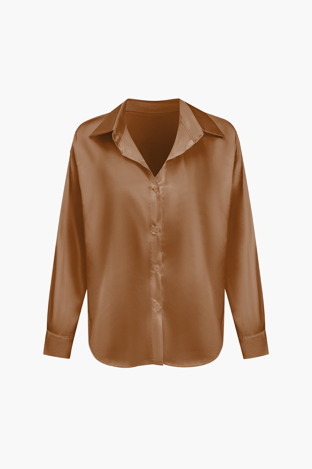 Women's Satin Long-Sleeve Blouse Elegant Silk-Feel Button-Down Shirt