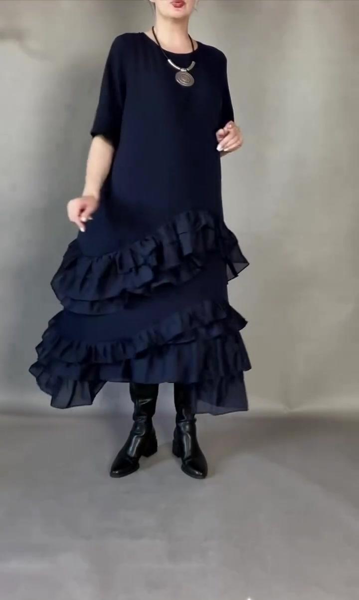 Women's Short Sleeve Tiered Linen Maxi Dress