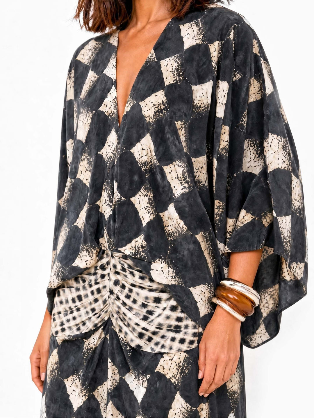 Women's Boho Printed Linen V-Neck Long Sleeve Maxi Sundress
