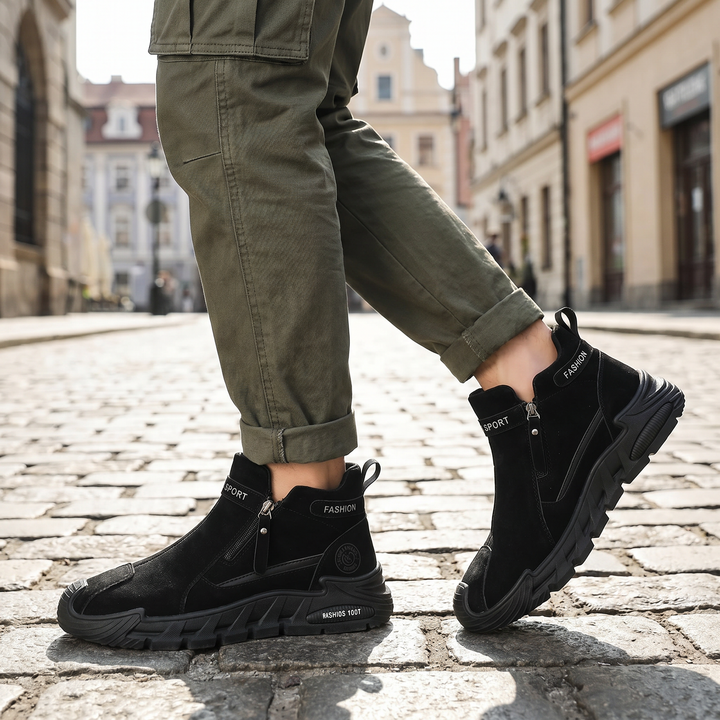 Men’s Leather Cushioned Side-Zip Walking Sneakers