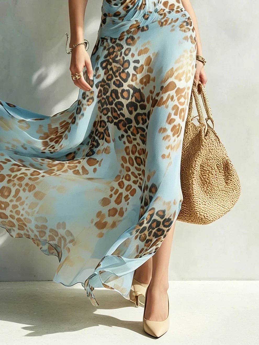 Robe longue sans manches pour femme en mousseline, à col licou et imprimé floral