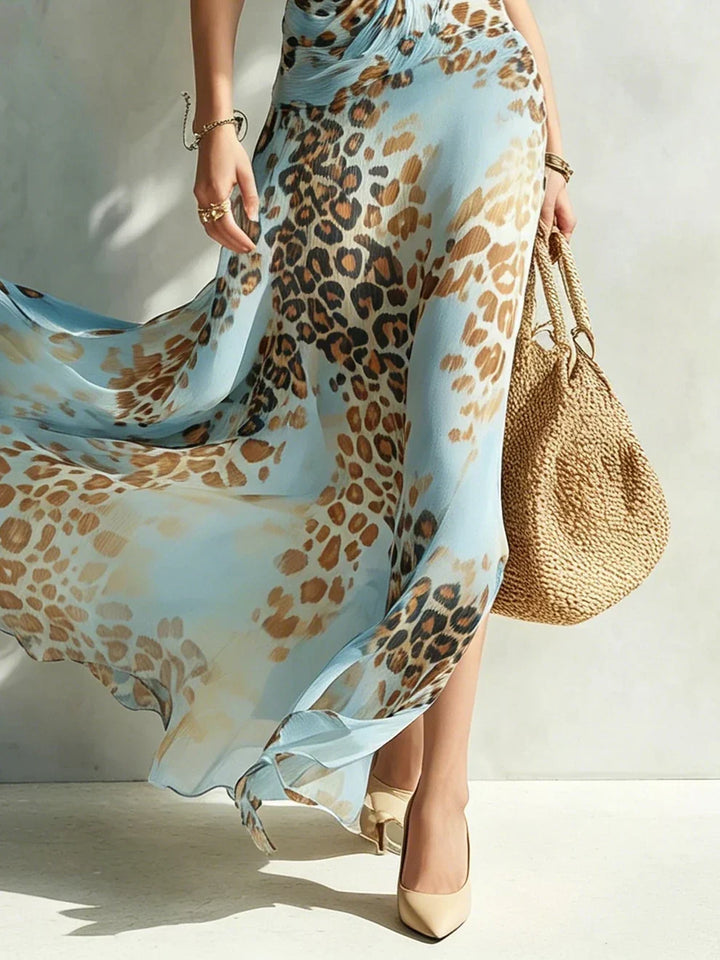 Robe longue sans manches pour femme en mousseline, à col licou et imprimé floral