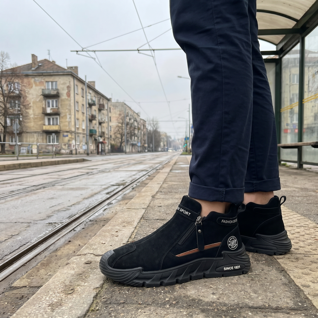 Men’s Leather Cushioned Side-Zip Walking Sneakers