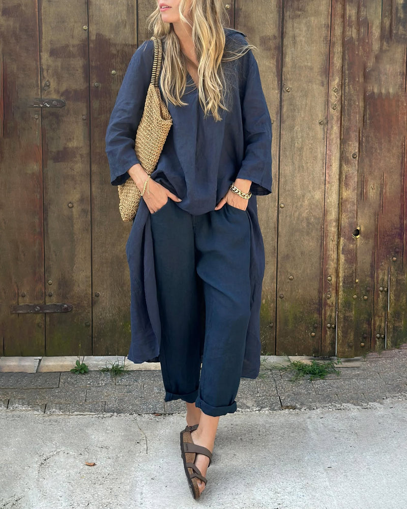 Women's Linen Tunic and Trousers Two Piece Co-ord Set