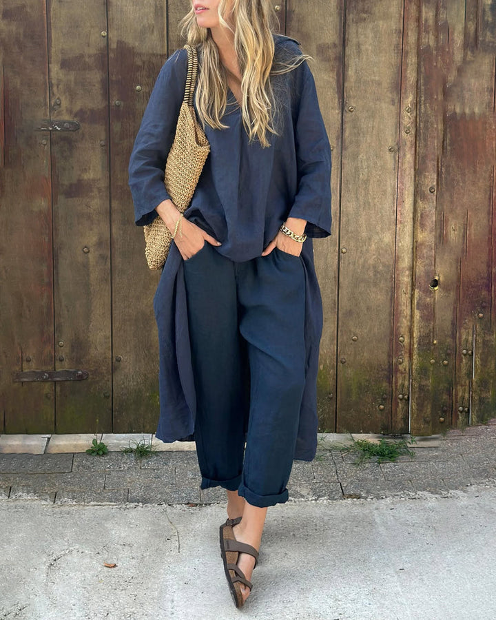 Women's Linen Tunic and Trousers Two Piece Co-ord Set