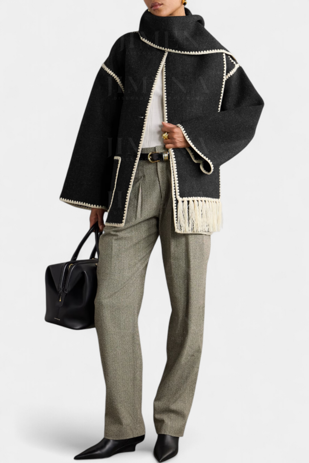 Women’s Wool-Blend Fringe-Trim Scarf Coat