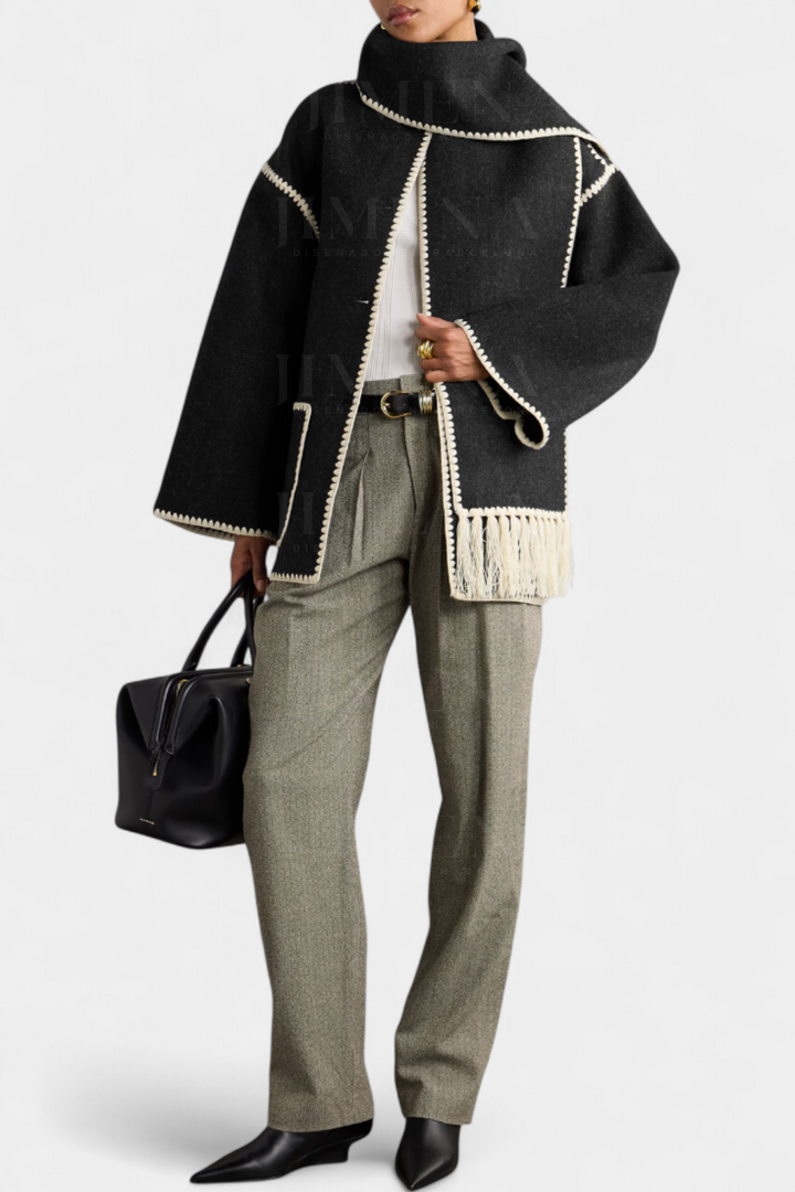 Women’s Wool-Blend Fringe-Trim Scarf Coat