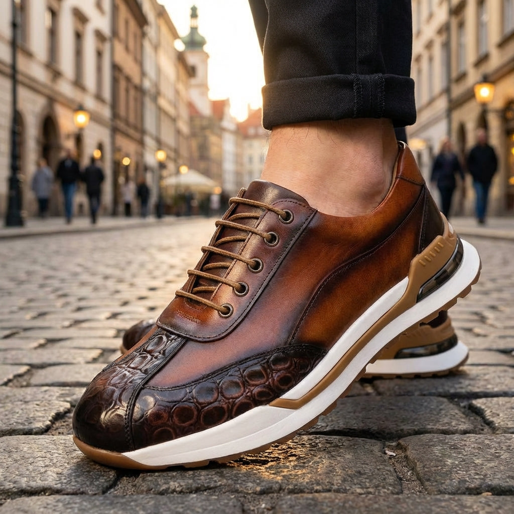 Men's Textured Leather Lace-Up Sneakers