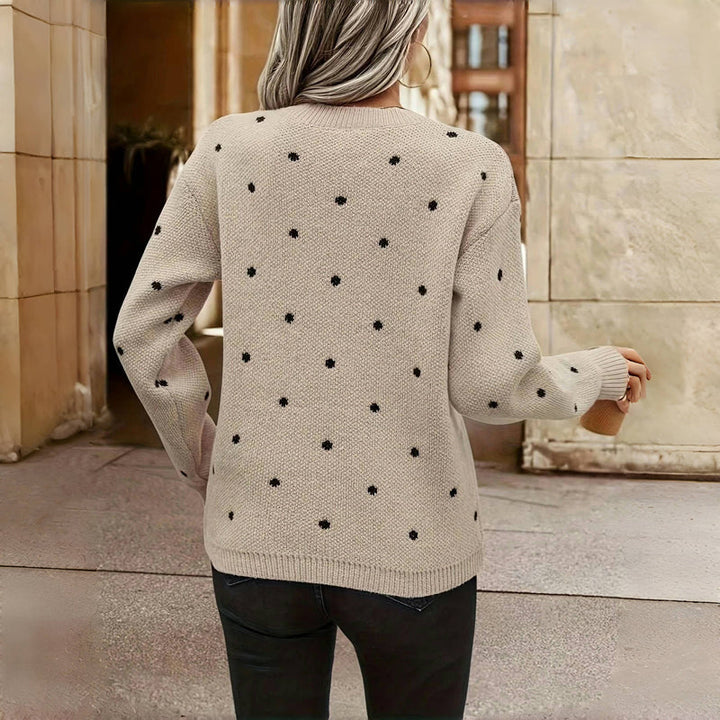 Women's Wool Knit Sweater Polka Dot Crew Neck