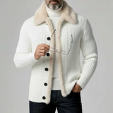 Cardigan pour homme en laine mérinos tricotée avec col en polaire