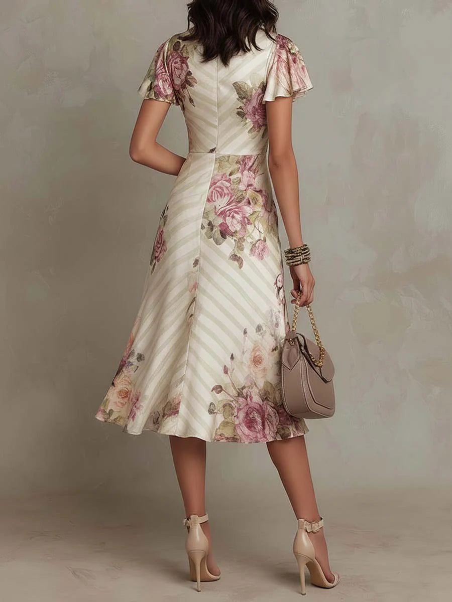 Women's Floral Satin Midi Dress