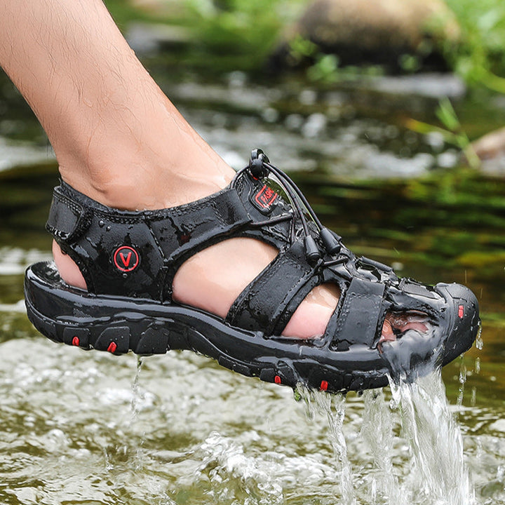 Men's Waterproof Leather Fisherman Sandals with Rubber Outsole