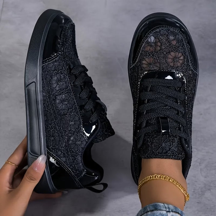 Women's Leather Floral Lace-Up Sneakers