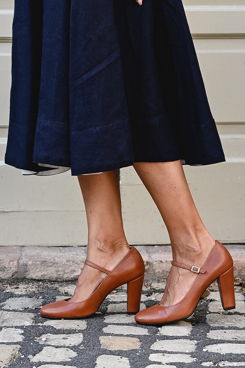 Women's Block Heel Leather Mary Jane Pumps