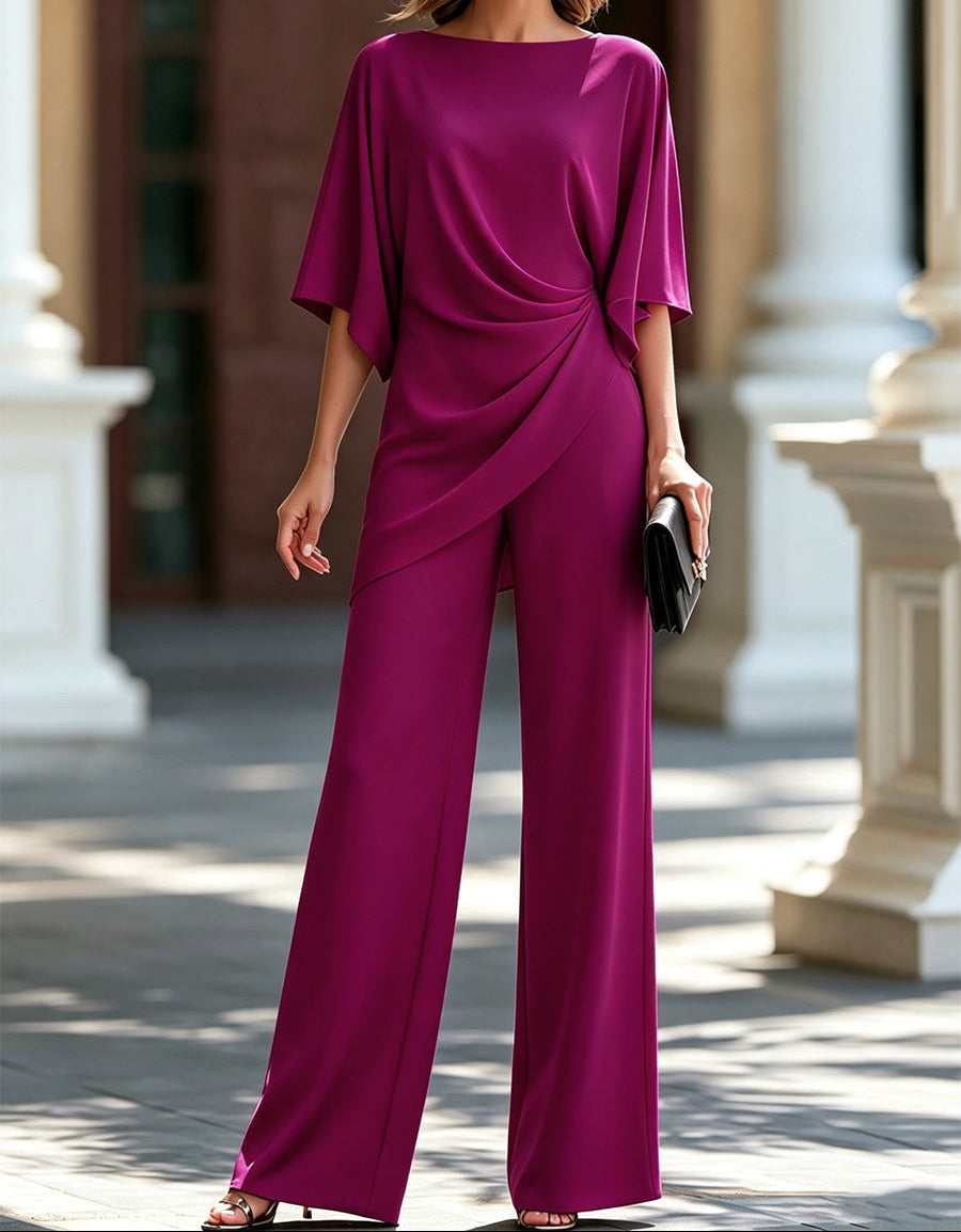 Combinaison-pantalon pour femme en satin deux pièces à jambes larges