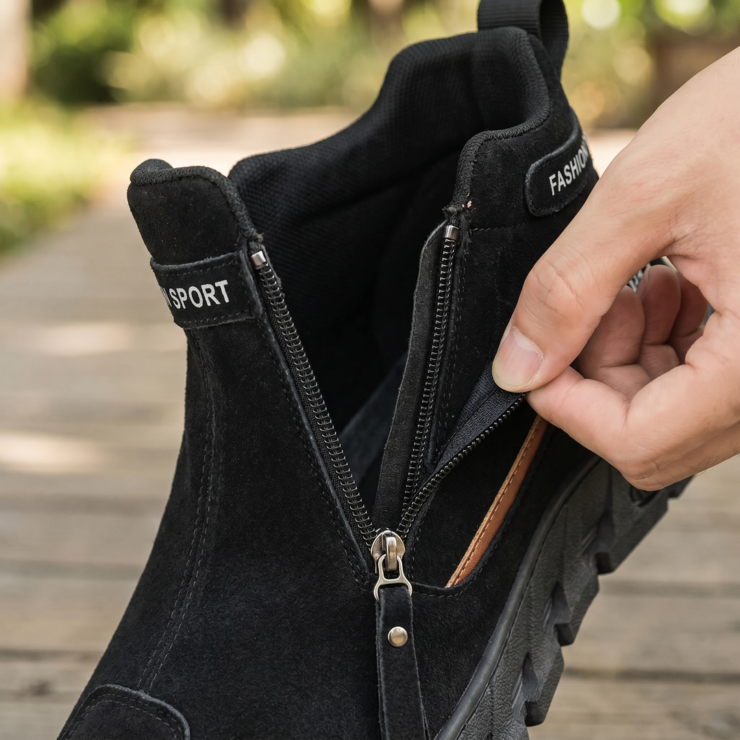 Men’s Leather Cushioned Side-Zip Walking Sneakers