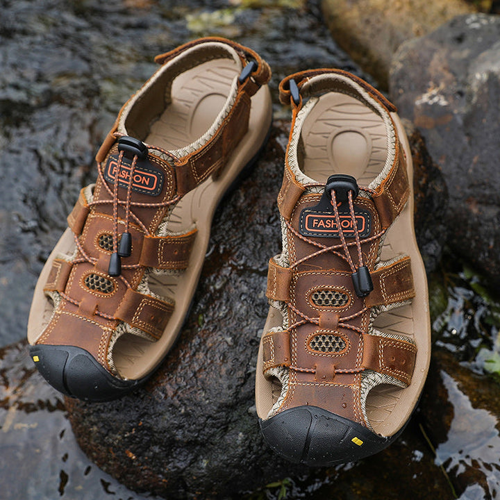 Men's Waterproof Leather Fisherman Sandals with Rubber Outsole