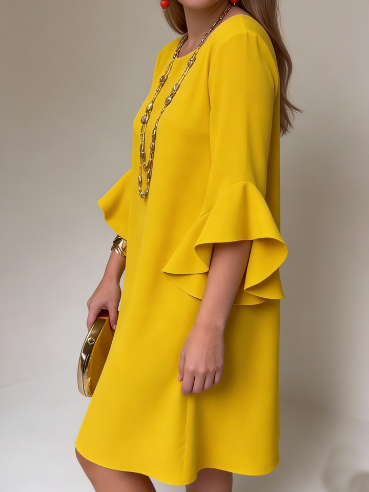 Women's Linen Ruffle Bell Sleeve Shift Cocktail Party Dress