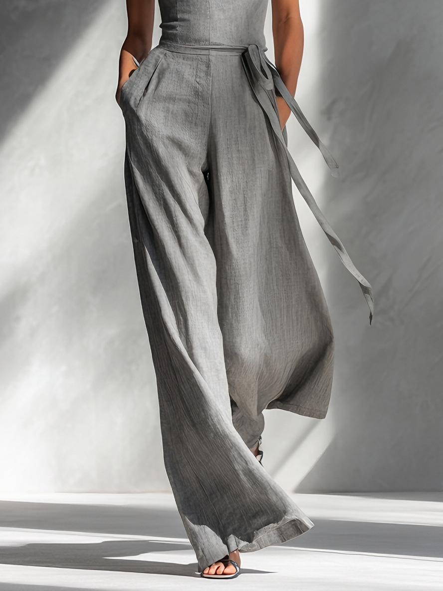 Women's Linen Wide Leg Jumpsuit Sleeveless Romper Overalls