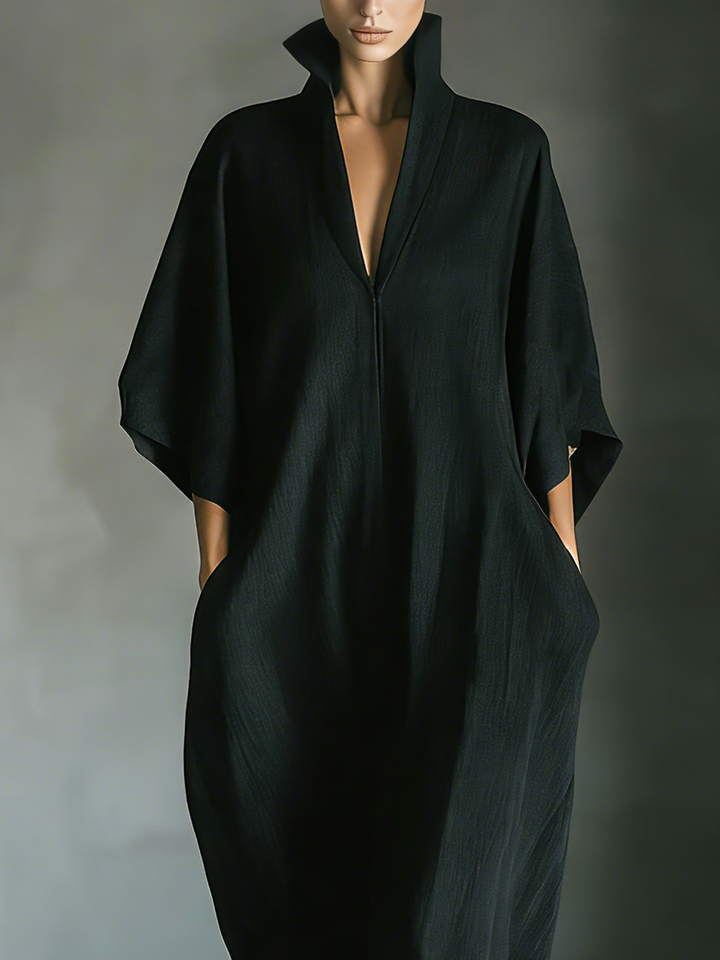 Robe longue pour femme en mélange de rayonne, coupe ample et oversize, manches kimono et col en V