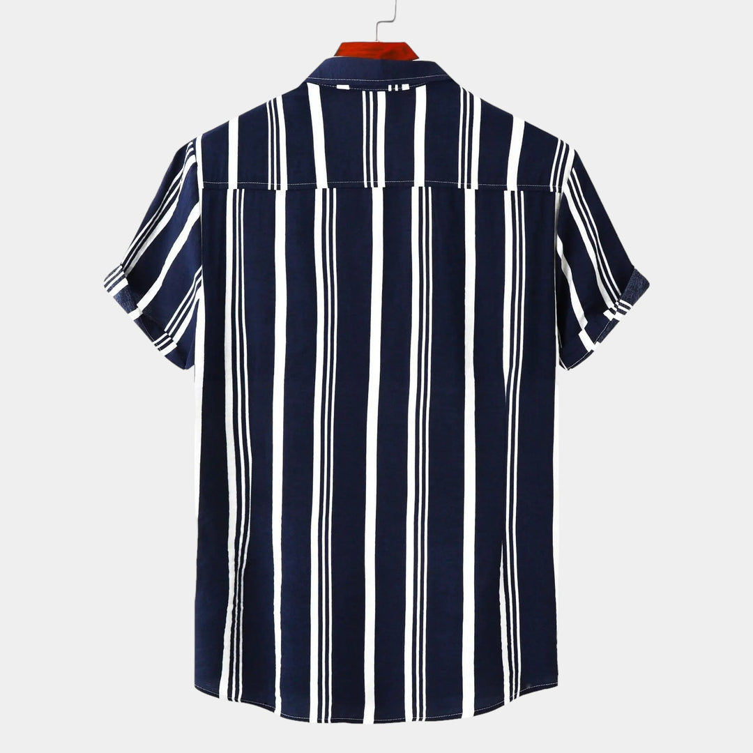 Men's Linen Vertical Stripe Short Sleeve Shirt