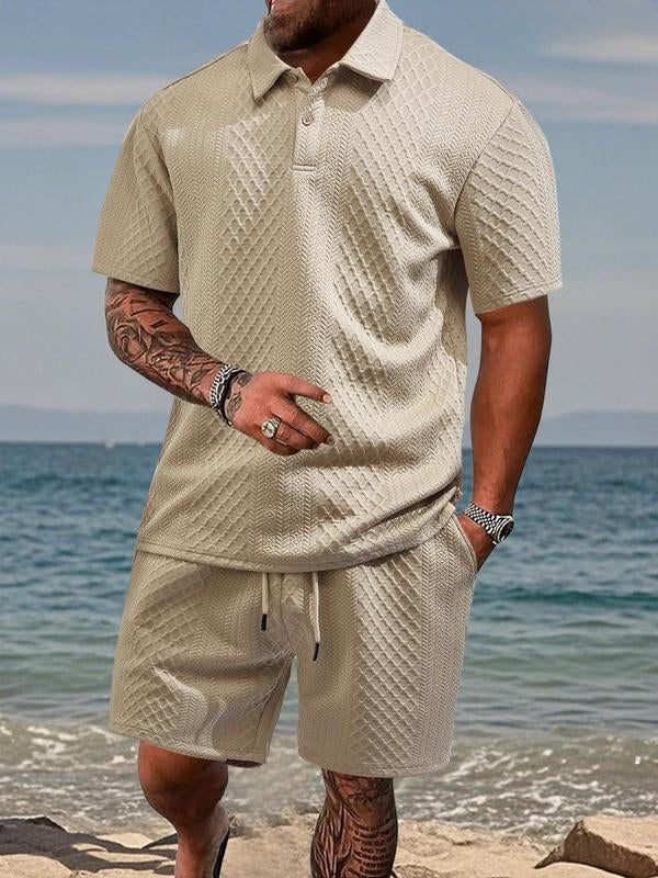 Men’s Knit Textured Polo & Shorts Co-Ord Set