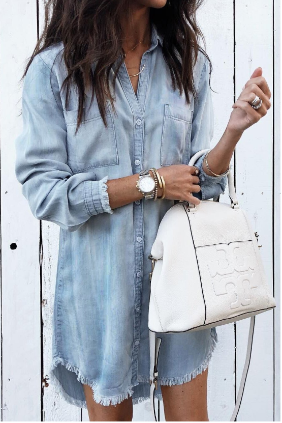 Women's Denim Shirt Dress Casual Long Sleeve Tunic