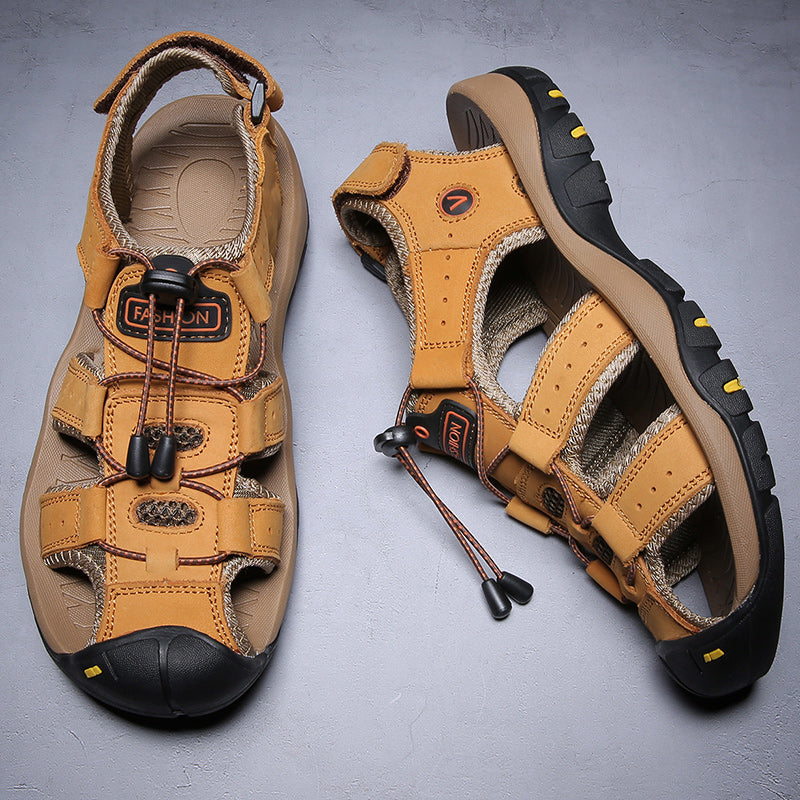 Men's Waterproof Leather Fisherman Sandals with Rubber Outsole
