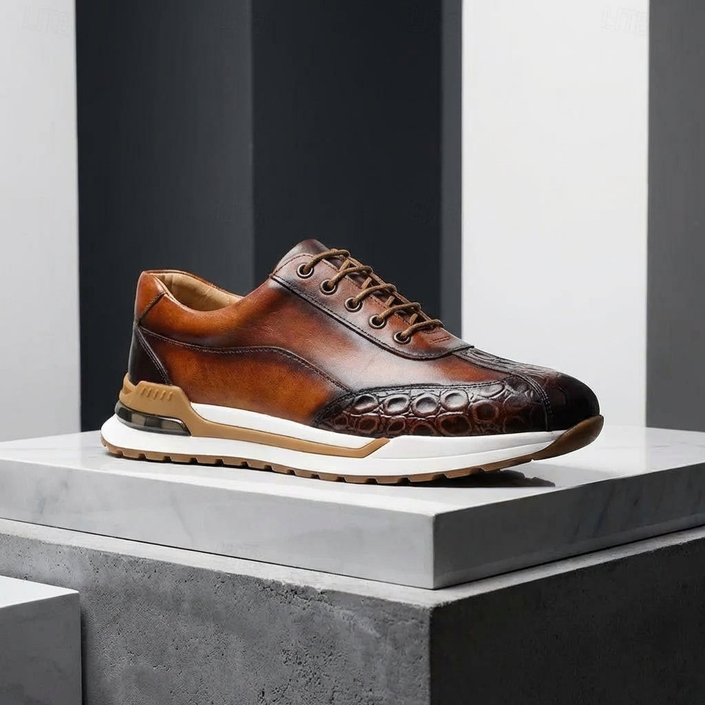 Men's Textured Leather Lace-Up Sneakers