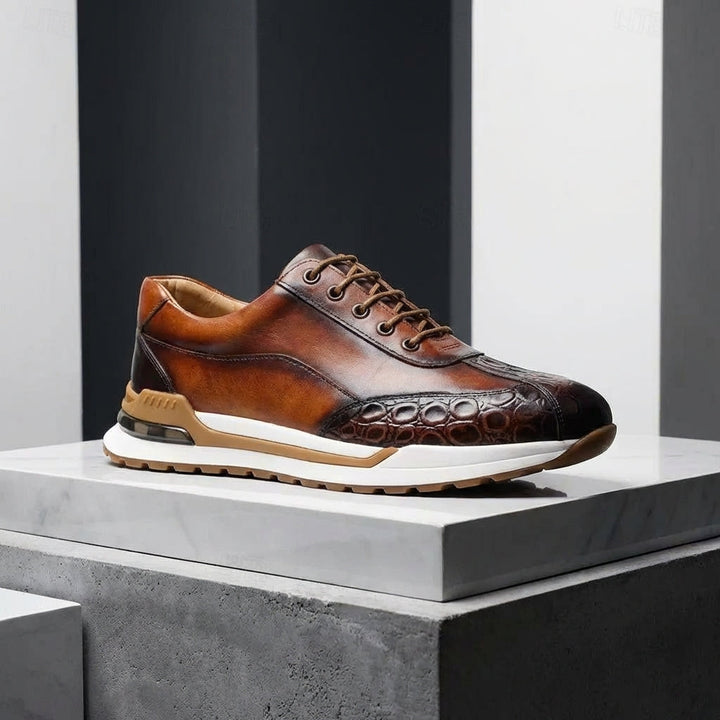 Men's Textured Leather Lace-Up Sneakers
