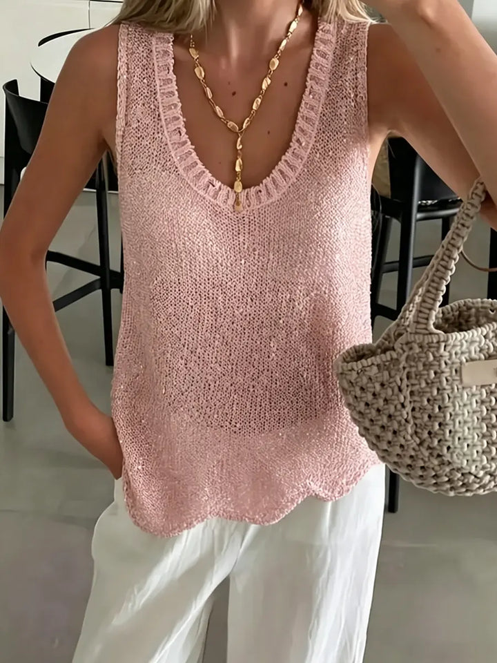 Women's Knit Scoop Neck Vest Top Tank Crochet Sleeveless