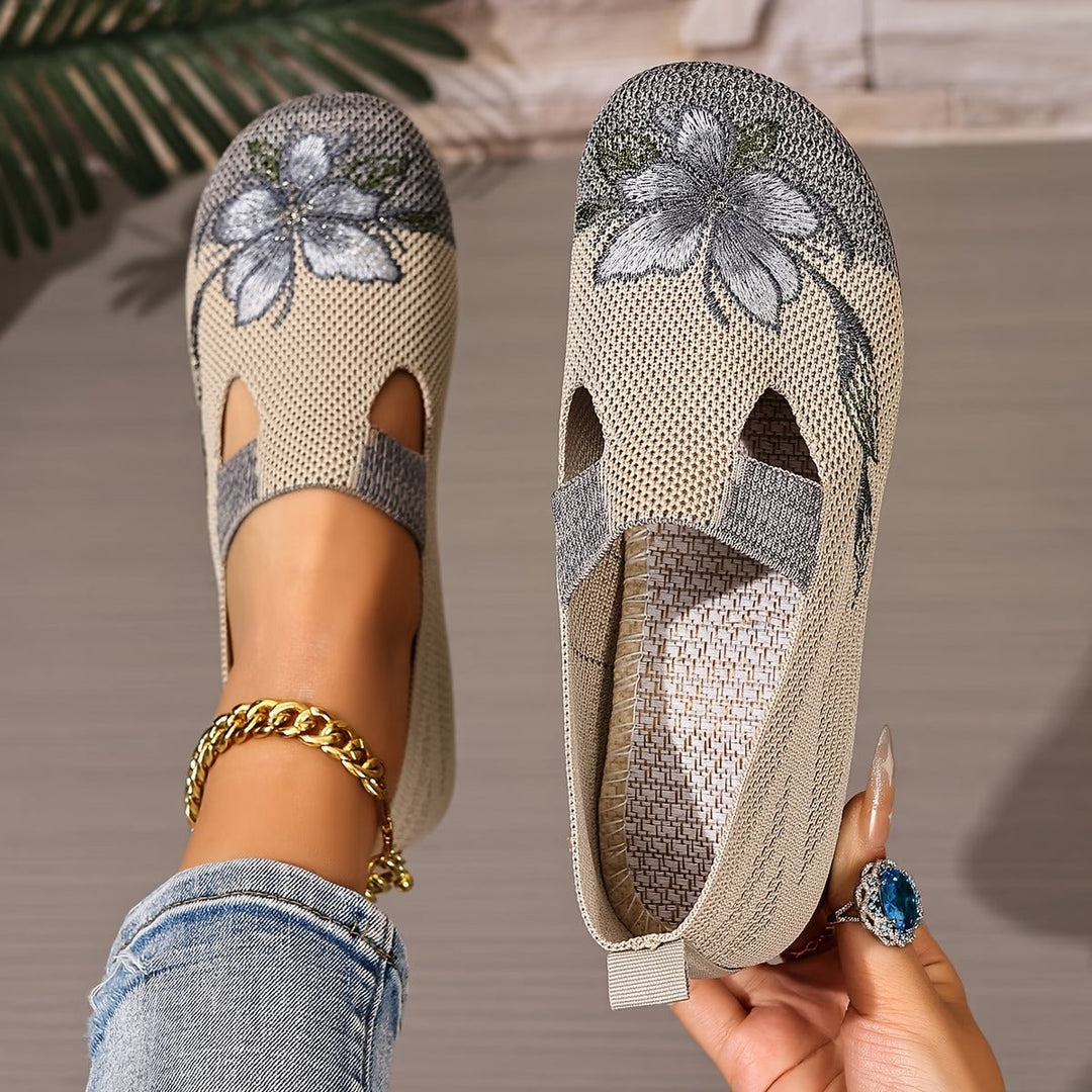 Women's Knit Slip On Walking Flat Shoes Floral Print Loafers