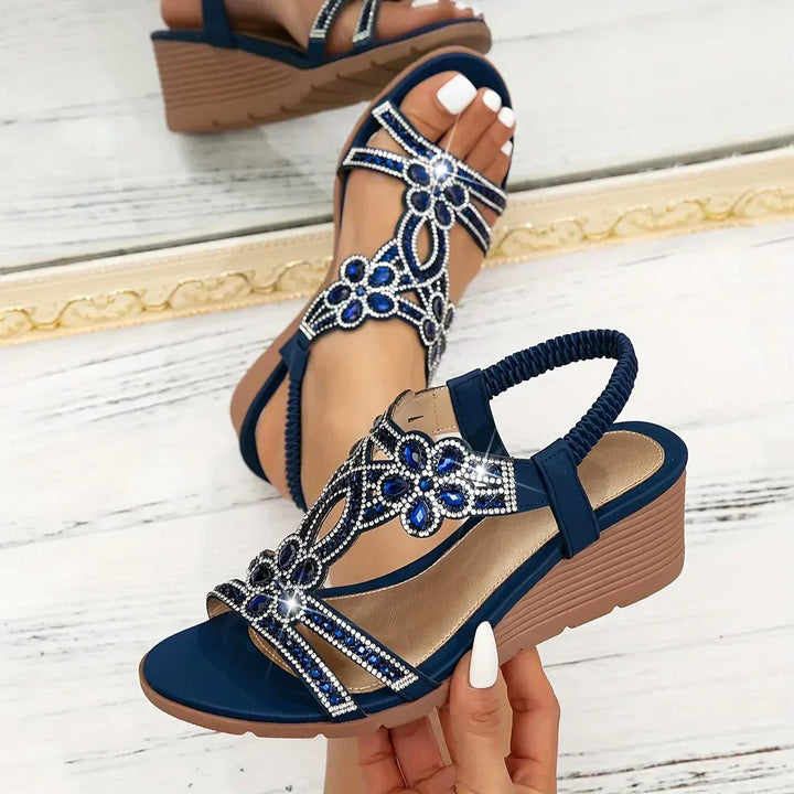 Women's Boho Floral Leather Platform Wedge Sandals