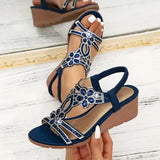 Women's Boho Floral Leather Platform Wedge Sandals
