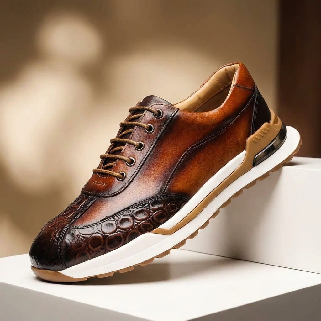 Men's Textured Leather Lace-Up Sneakers