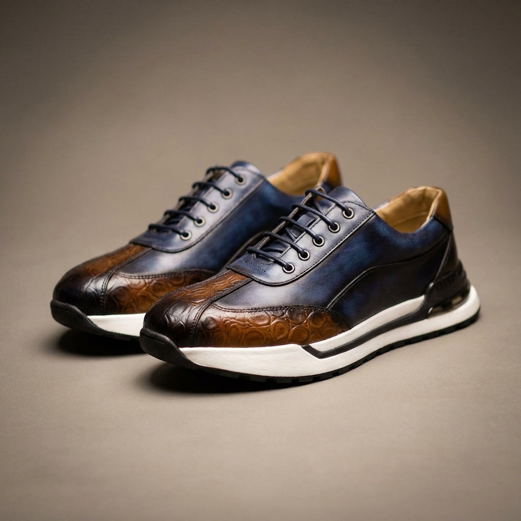 Men's Textured Leather Lace-Up Sneakers