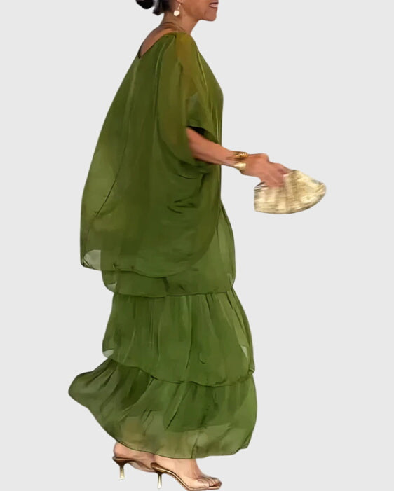 Women's Linen Look Flowing Elegant Maxi Dress Long Tiered Gown