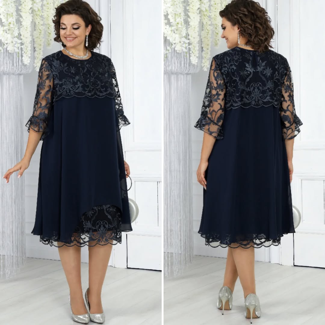 Women’s Chiffon & Lace Layered Midi Shift Dress